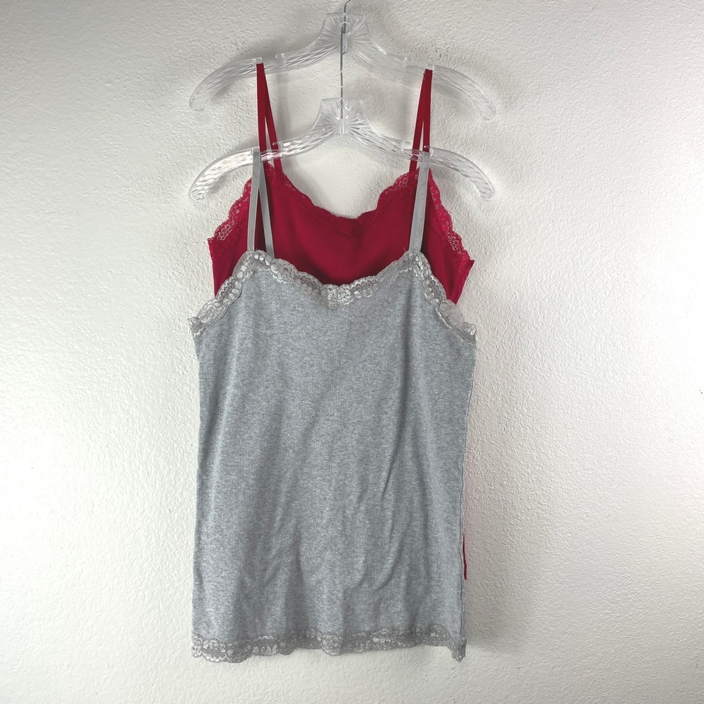 Faded Glory Camisole Bundle Womens Large Red Gray Lace Trim Ribbed Tank Tops Y2K
